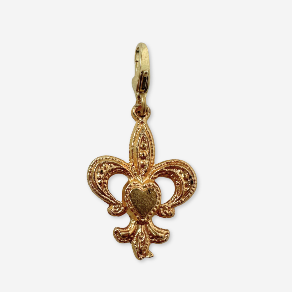 Vintage gold fleur de lis charm with heart center