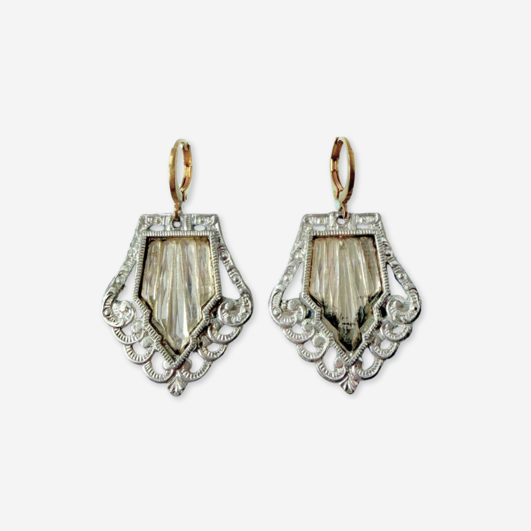 Refashioned vintage clear crystal art deco drop earrings