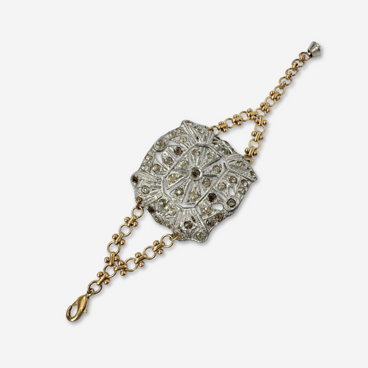 Refashioned Antique Rhinestone shoe Buckle bracelet with brass chain