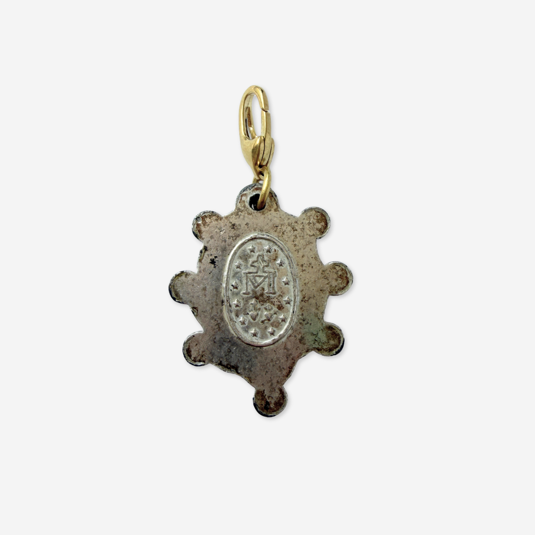 Vintage silver and rhinestone Miraculous Medal charm