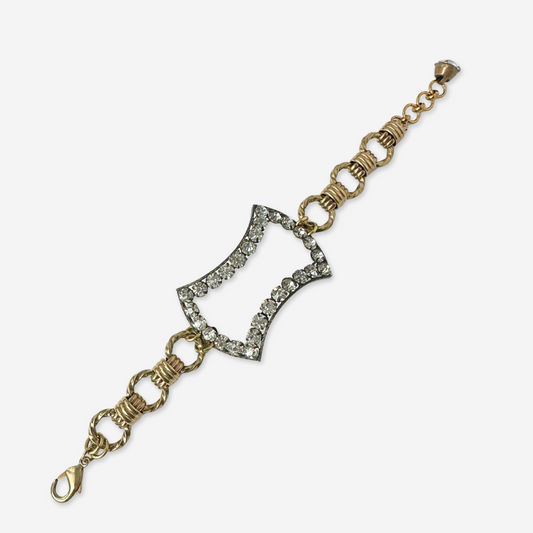 Repurposed vintage Rhinestone open buckle bracelet with brass chain