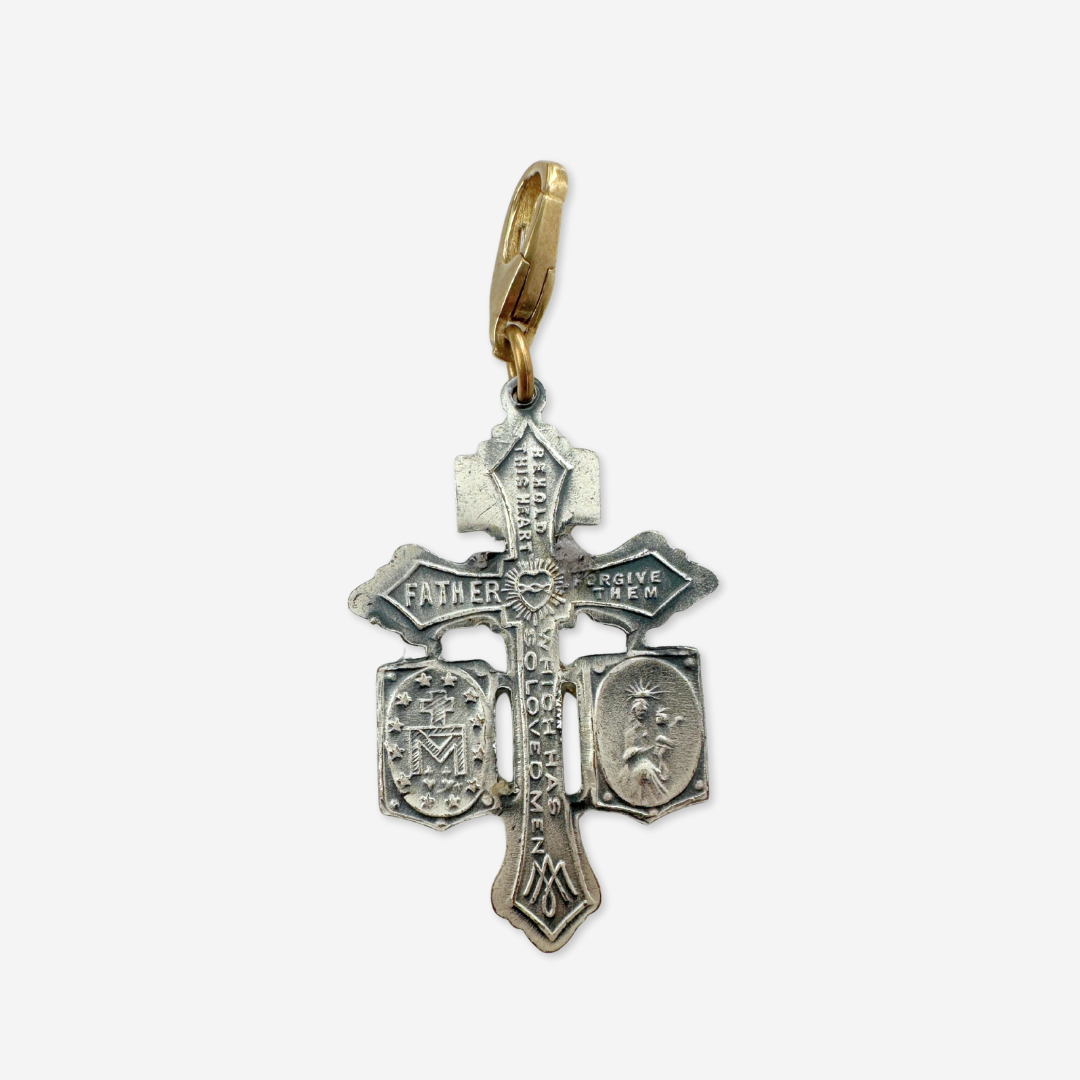 Vintage aged silver orante crucifix cross charm pendant