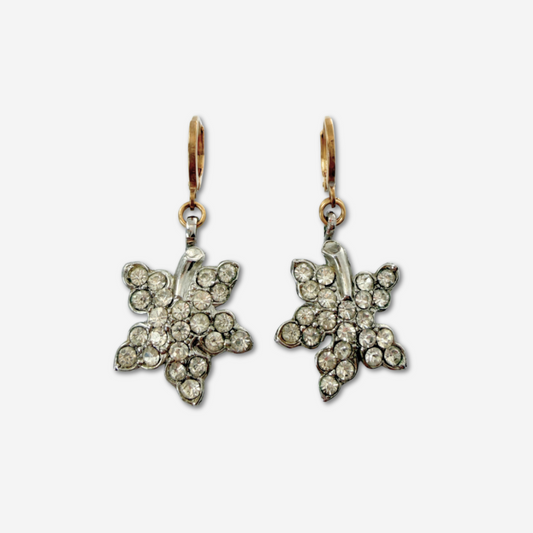 Refashioned vintage silver rhinestone leaf drops with brass lever backs