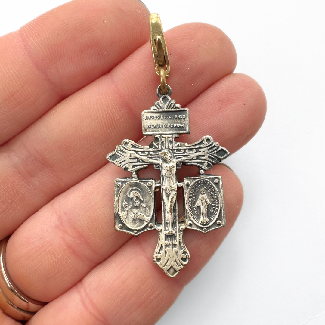 Vintage aged silver orante crucifix cross charm pendant