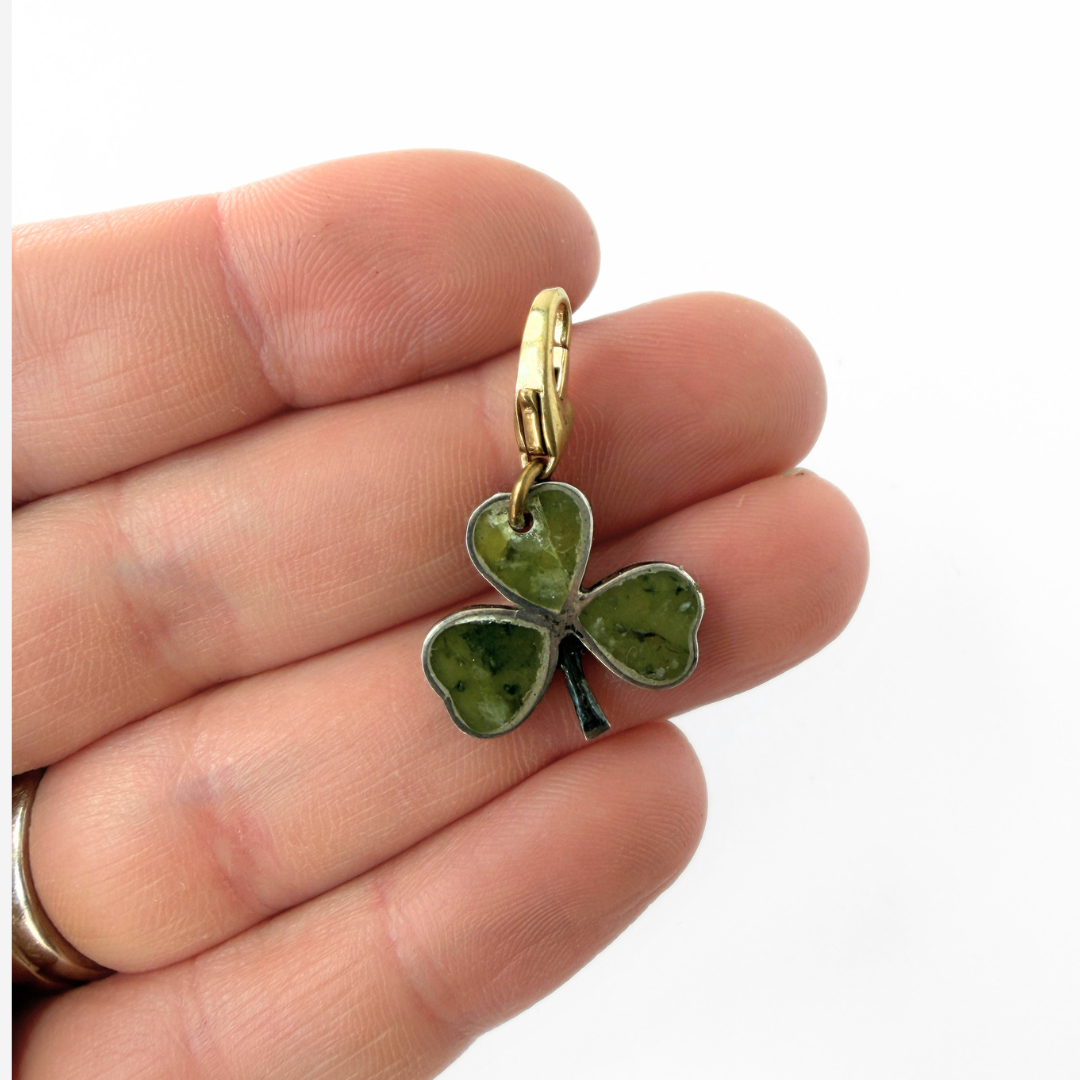 Refashioned vintage olivine stone clover charm
