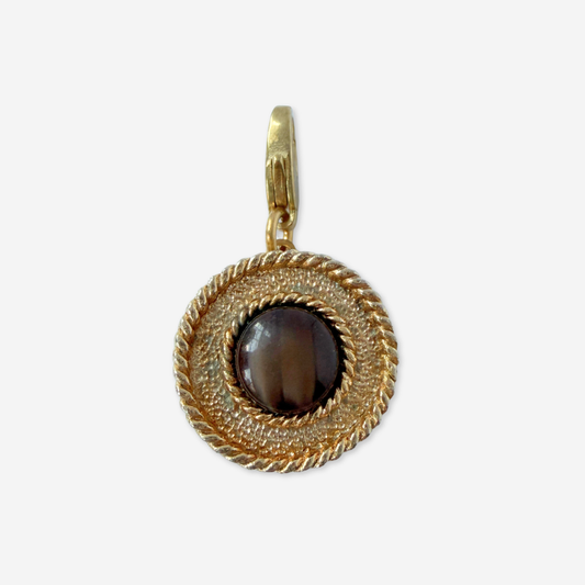 Refashioned Vintage gold tone circular charm with brown glass center