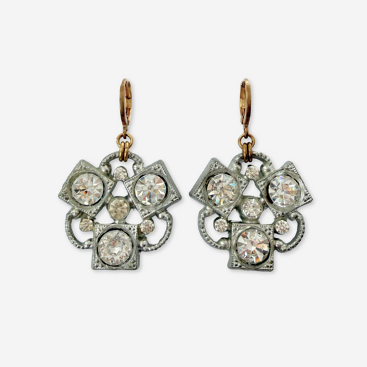 Vintage large silver and clear rhinestone earrings