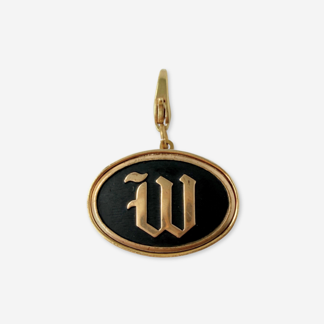 Refashioned vintage black and gold letter "W" oval charm
