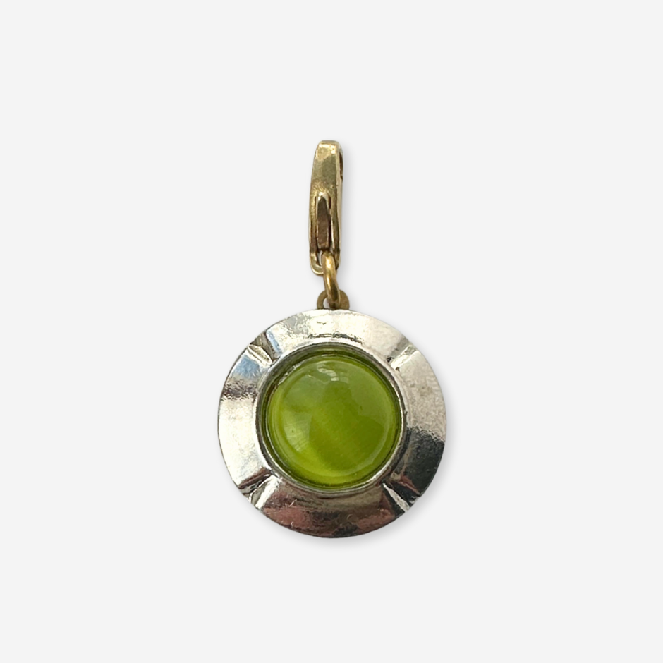 Vintage silver round charm with lime green center stone