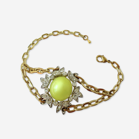 Refashioned Vintage yellow and clear rhinestone statement bracelet