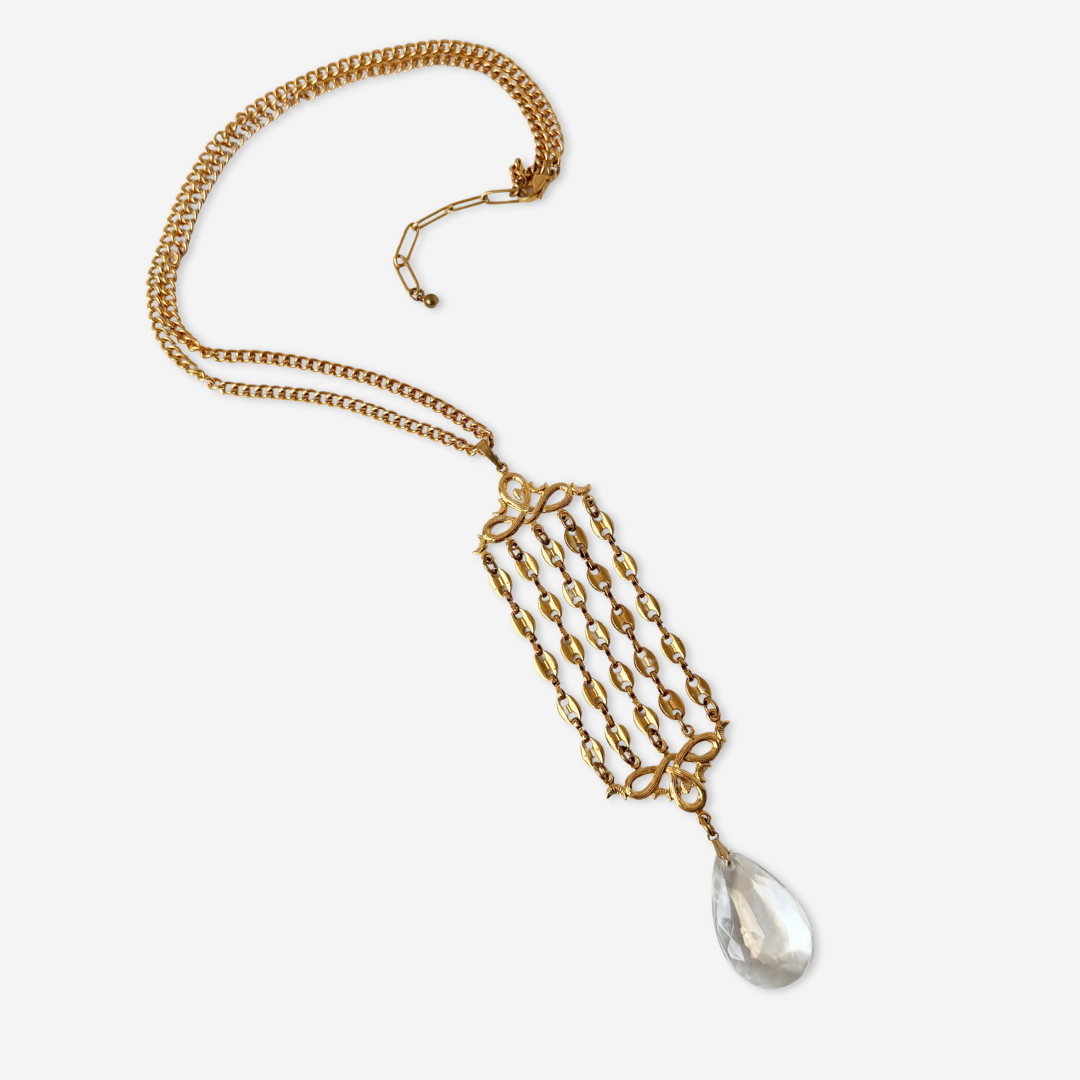 Refashioned vintage chandelier teardrop crystal "watch fob" necklace