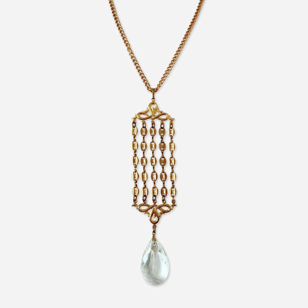 Refashioned vintage chandelier teardrop crystal "watch fob" necklace
