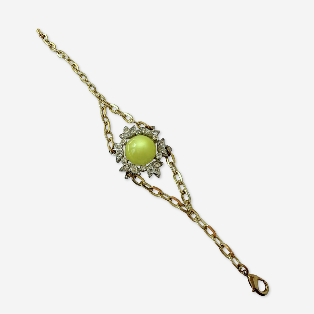 Refashioned Vintage yellow and clear rhinestone statement bracelet