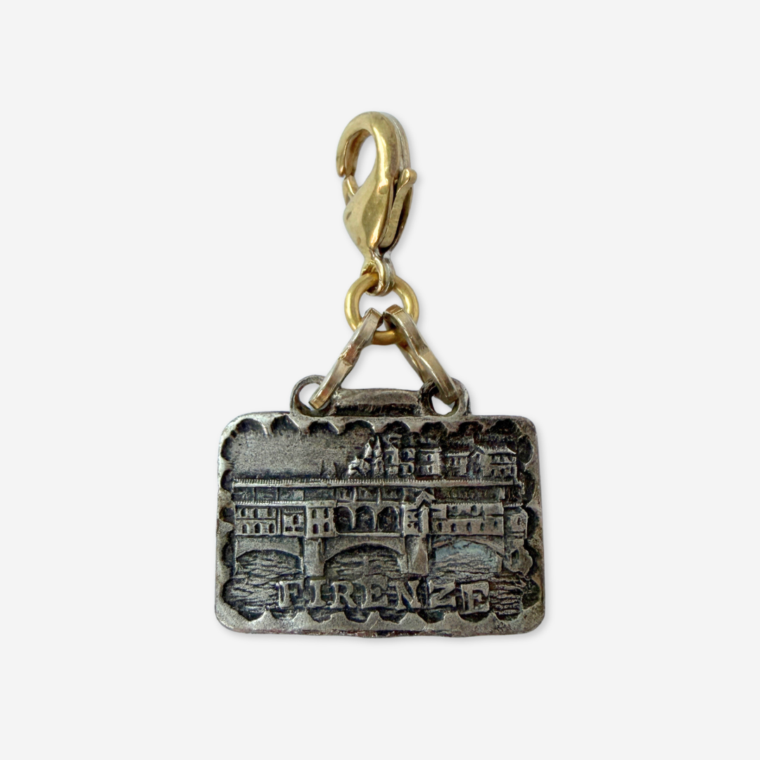 Vintage aged silver Florence, Italy landmark charm: Ponte Vecchio