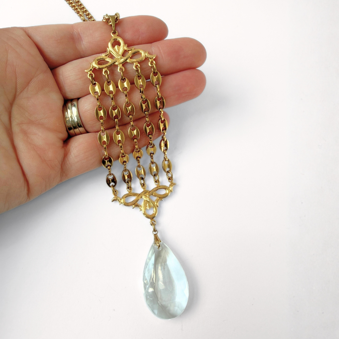Refashioned vintage chandelier teardrop crystal "watch fob" necklace