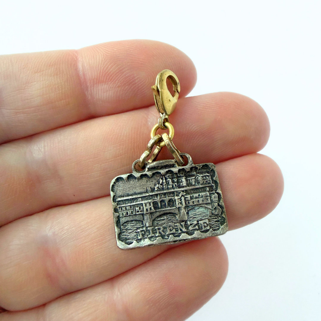 Vintage aged silver Florence, Italy landmark charm: Ponte Vecchio