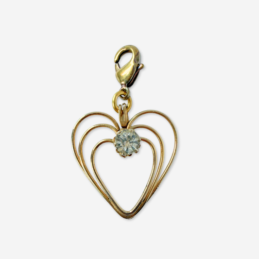 Vintage gold wire heart with clear rhinestone center