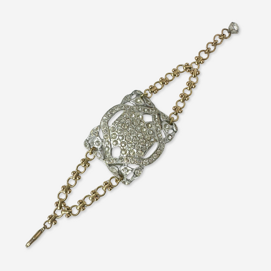 Refashioned Antique Rhinestone Shoe Buckle bracelet with brass chain