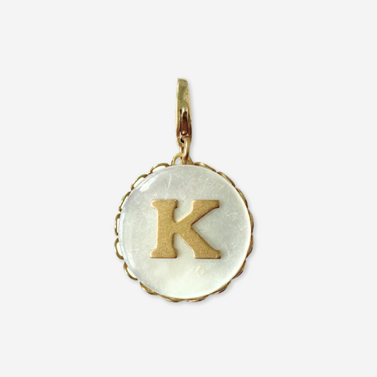 Vintage mother of pearl and brass "K" circle monogram charm