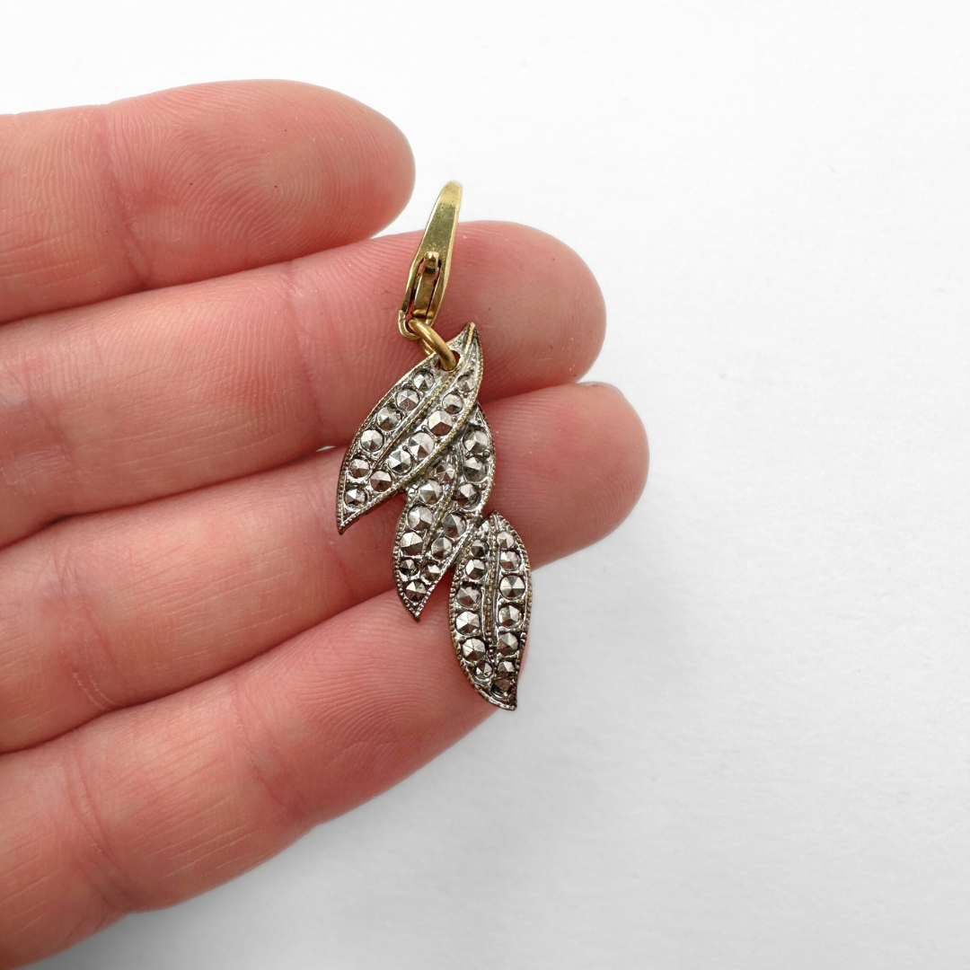 Vintage Czech silver marcasite leaf charm