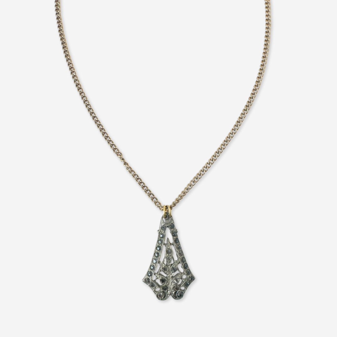 Refashioned vintage rhinestone art deco pendant on thin chain