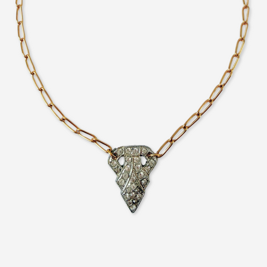 Vintage clear rhinestone deco pendant on gold plated chain