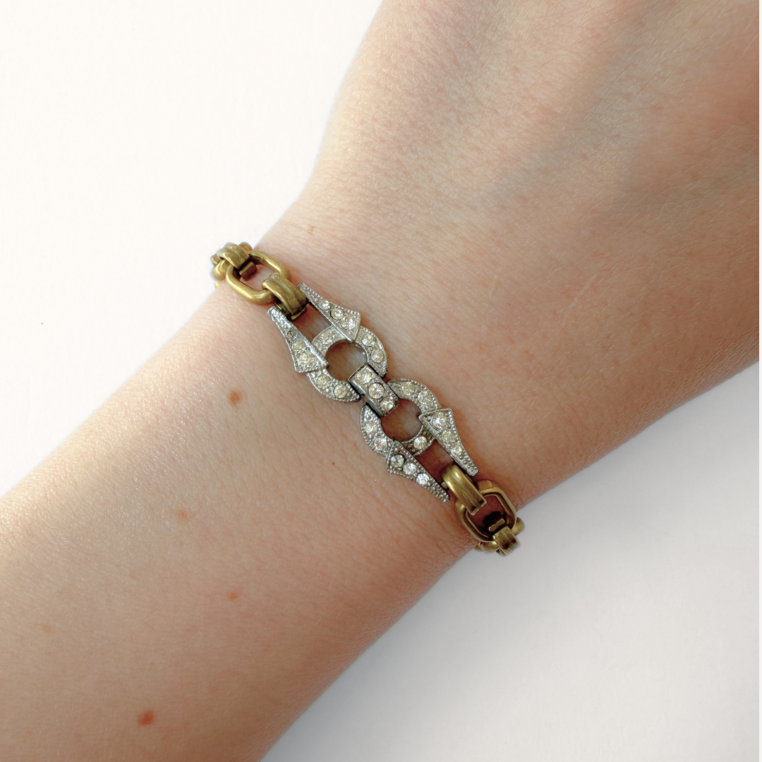 Petite refashioned vintage clear rhinestone link bracelet