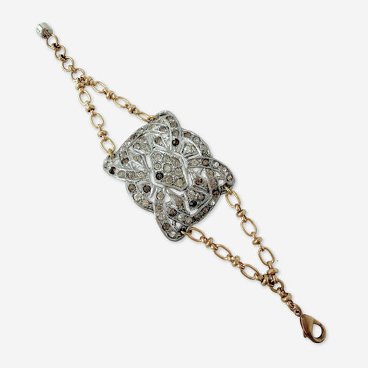Refashioned Antique Rhinestone Shoe Buckle bracelet with brass chain
