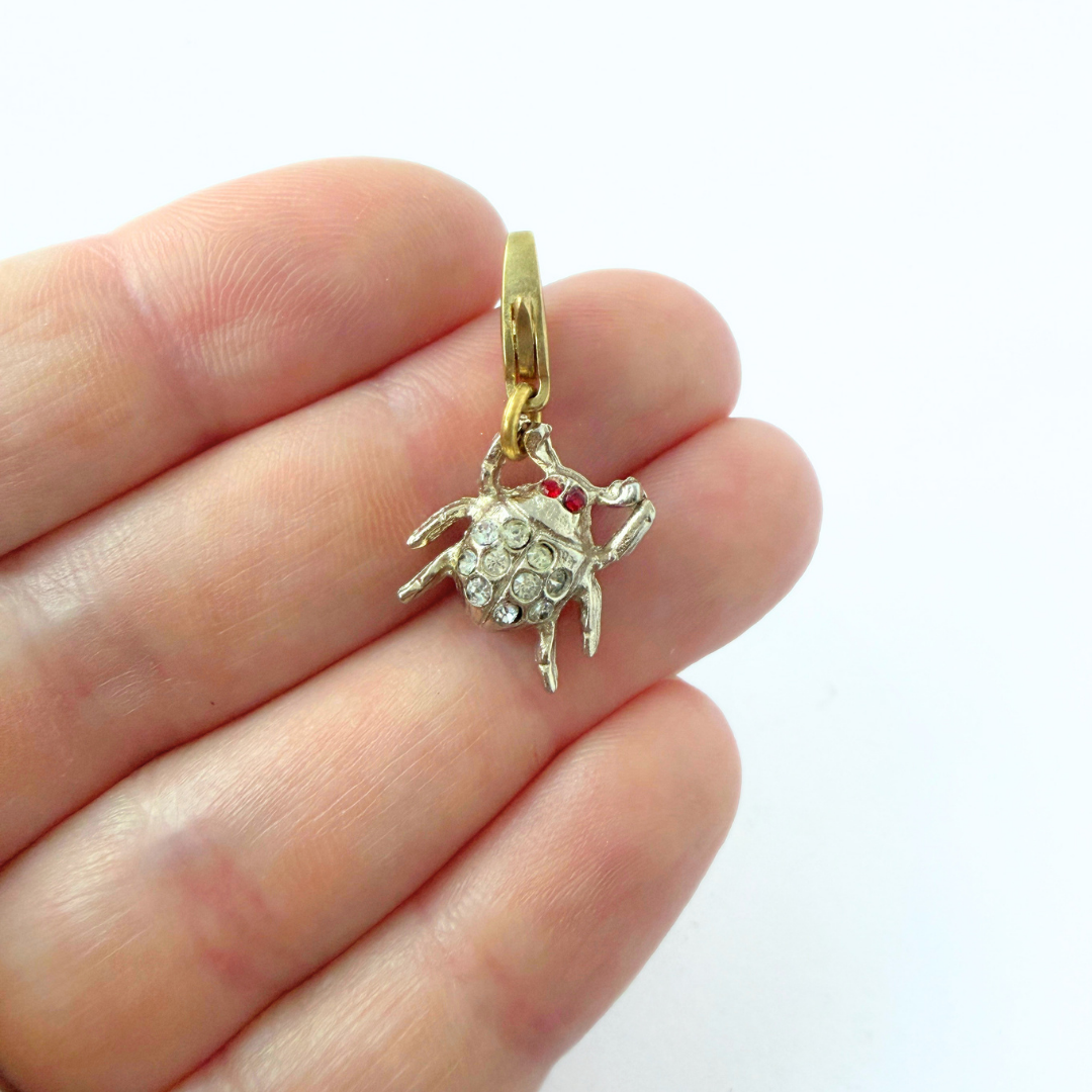 Refashioned vintage small rhinestone lady bug charm