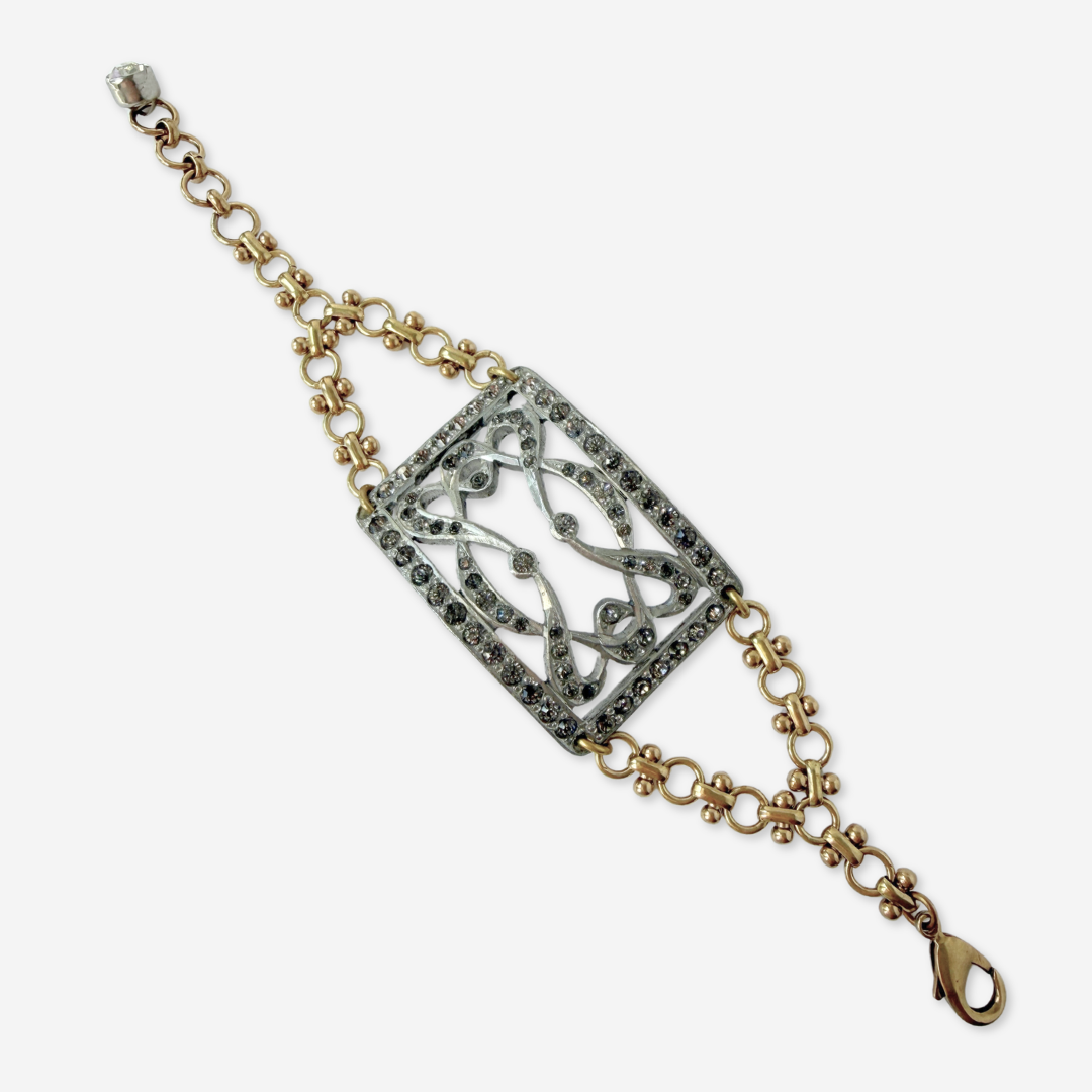 Refashioned Antique Rhinestone Shoe Buckle bracelet with brass chain