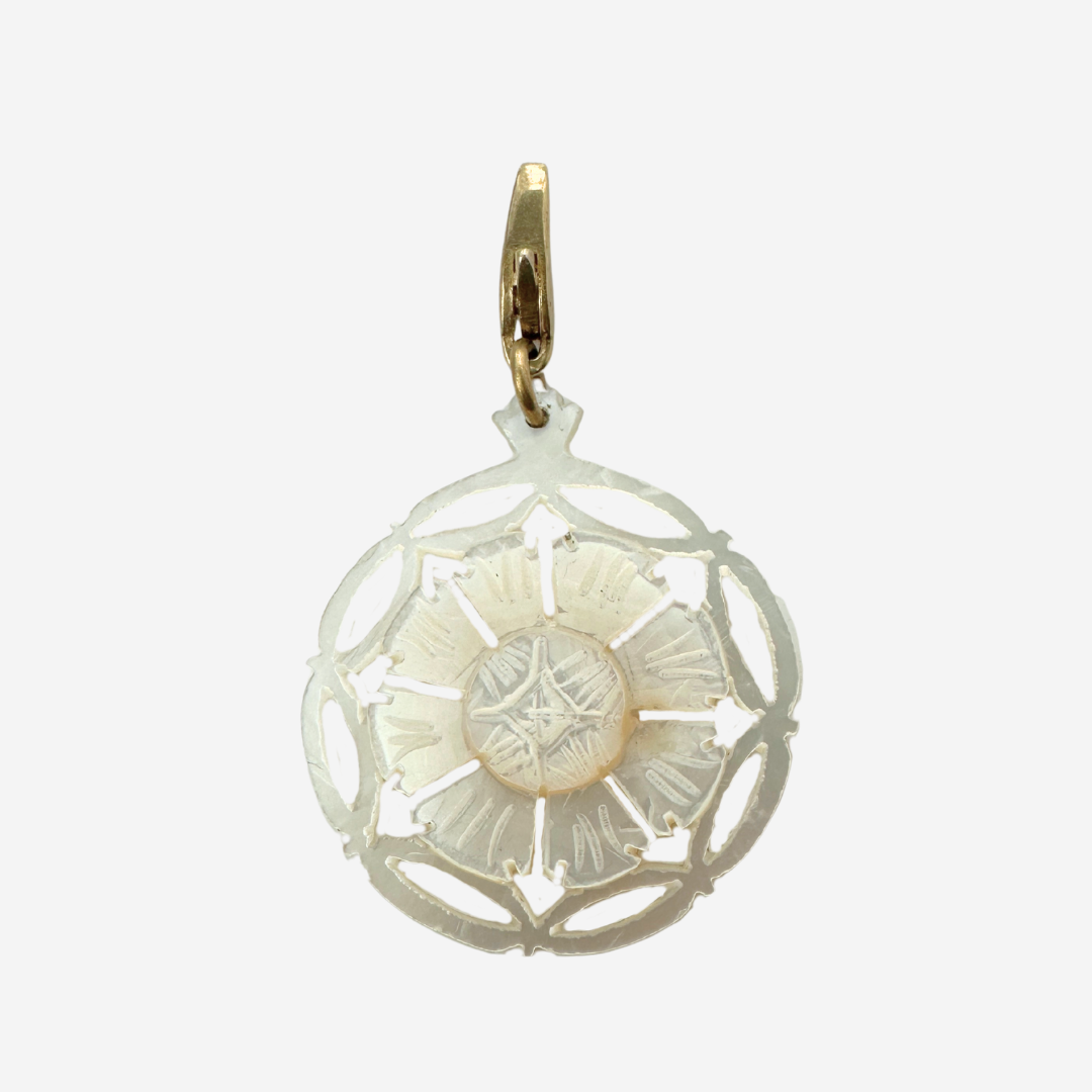 Vintage carved mother of pearl flower charm