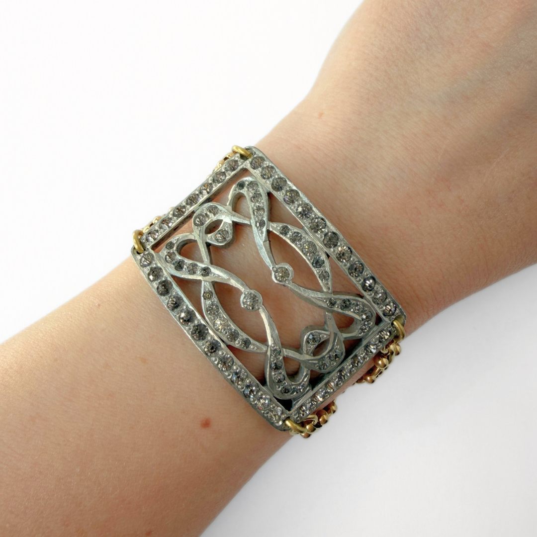 Refashioned Antique Rhinestone Shoe Buckle bracelet with brass chain