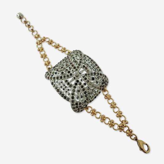 Refashioned Antique Rhinestone Shoe Buckle bracelet with brass chain