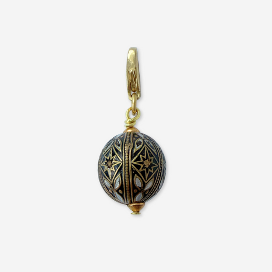 Vintage black and gold metal enamel bead charm