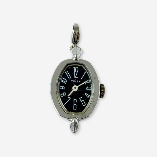 Vintage silver tone  "Timex" watch face charm