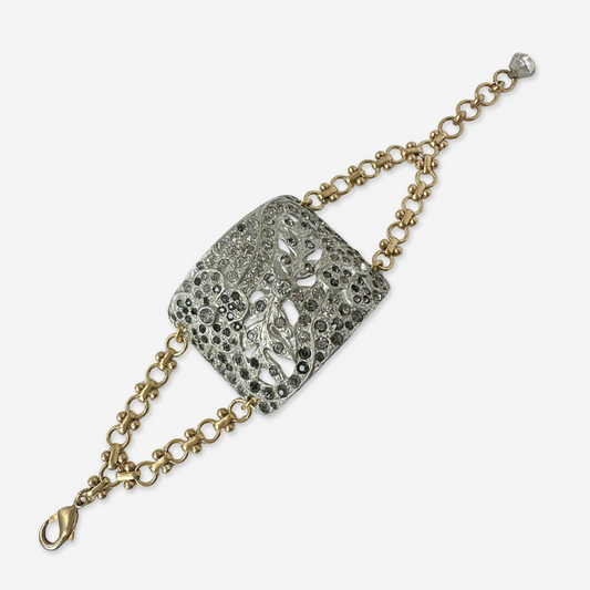 Refashioned Antique Rhinestone Shoe Buckle bracelet with brass chain
