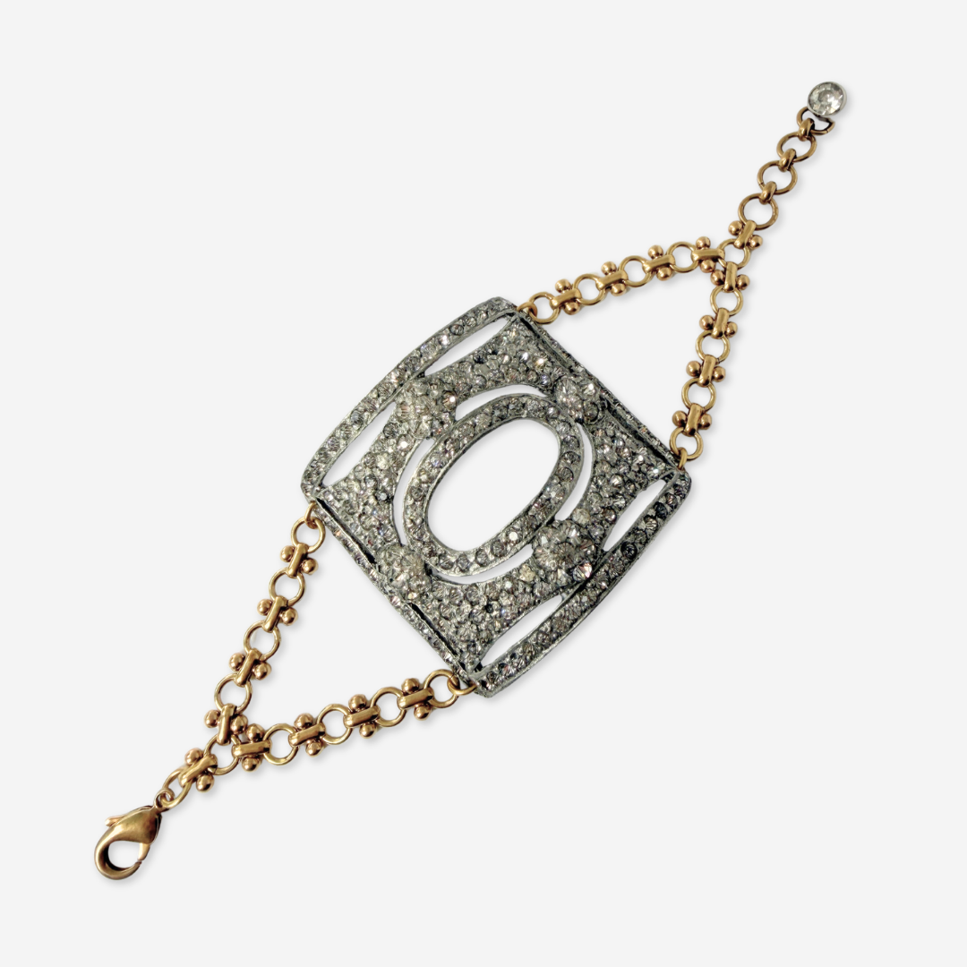 Refashioned Antique Rhinestone Shoe Buckle bracelet with brass chain