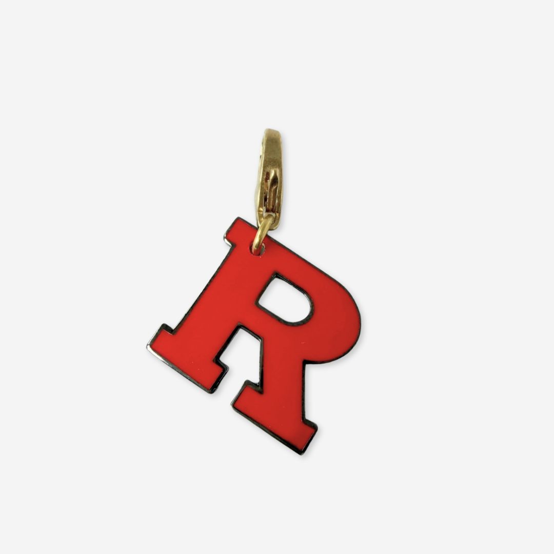 Refashioned vintage red enamel letter "R" charm