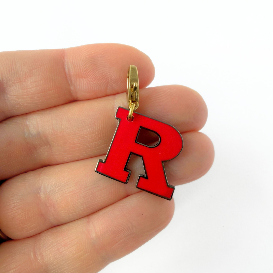 Refashioned vintage red enamel letter "R" charm