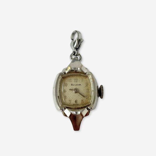 Vintage silver tone  "Bulova" watch face charm