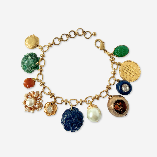 Repurposed vintage mixed multicolor charm bracelet