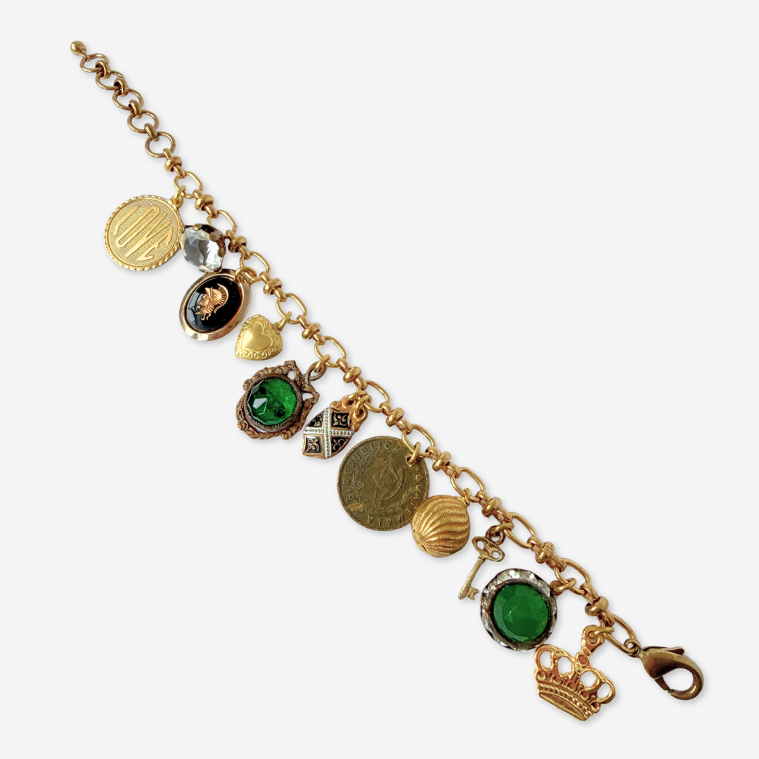 Repurposed vintage mixed charm bracelet: green and black