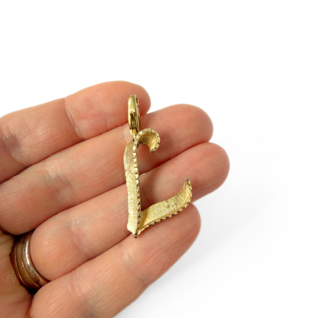 Large vintage gold tone letter "L" monogram charm