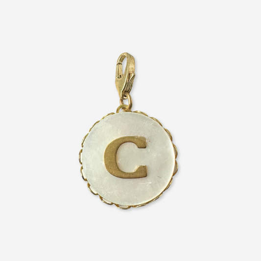 Vintage mother of pearl and brass "C" circle monogram charm