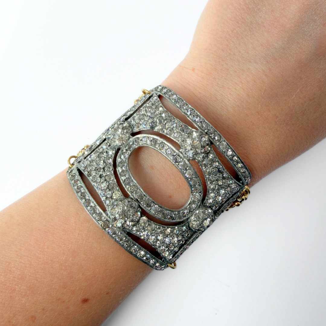 Refashioned Antique Rhinestone Shoe Buckle bracelet with brass chain