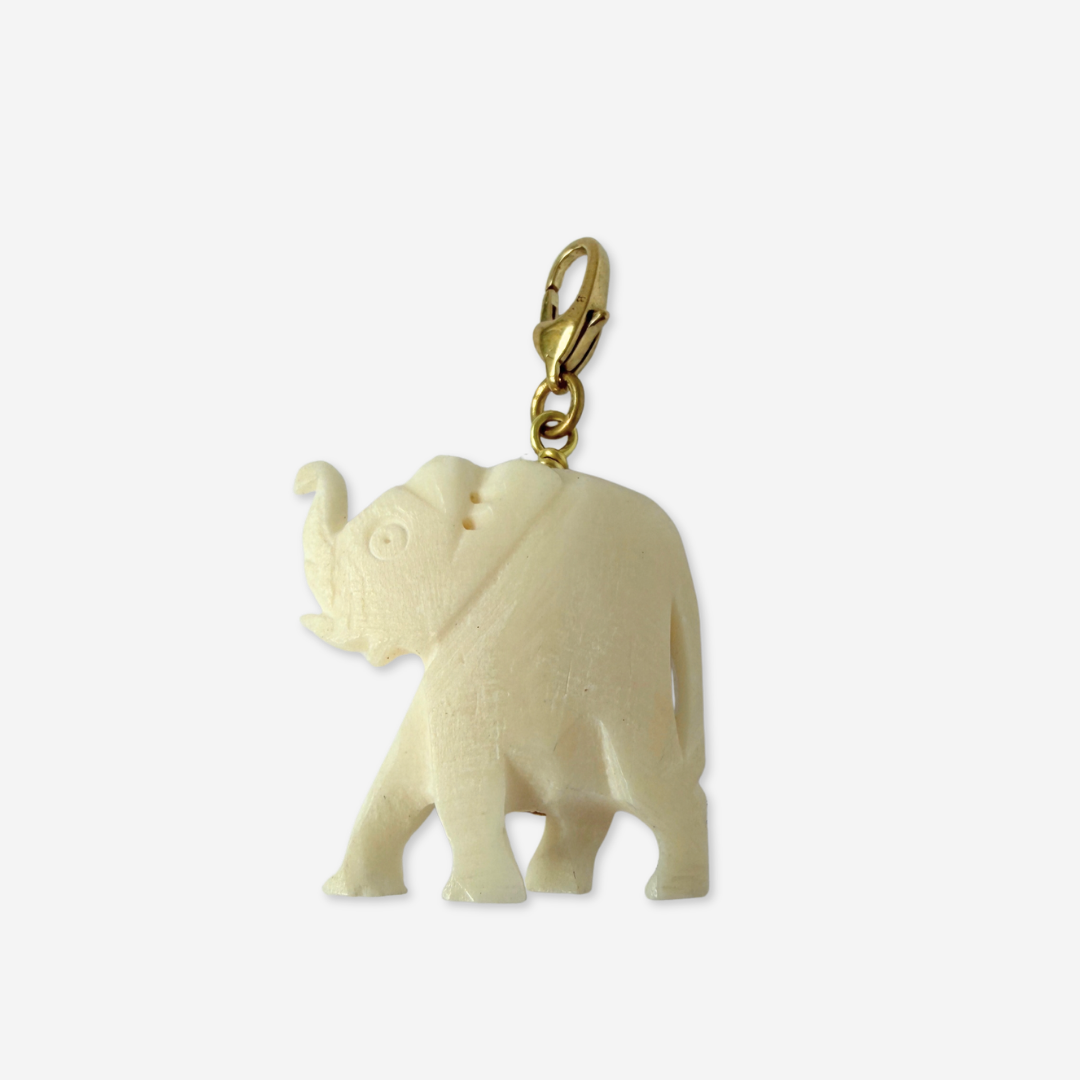 Refashioned vintage carved bone elephant charm