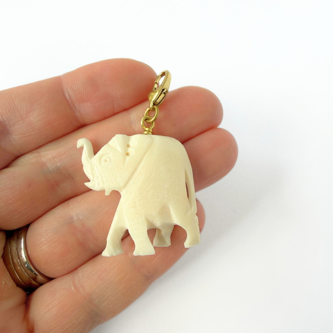 Refashioned vintage carved bone elephant charm