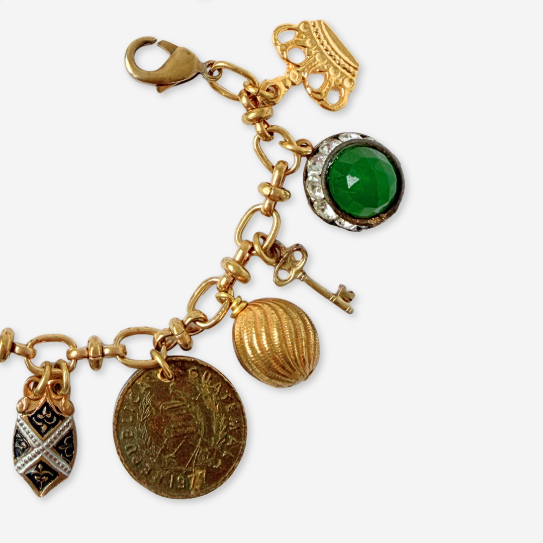 Repurposed vintage mixed charm bracelet: green and black