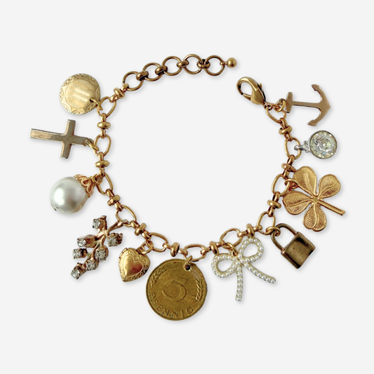 Repurposed vintage mixed neutral charm bracelet