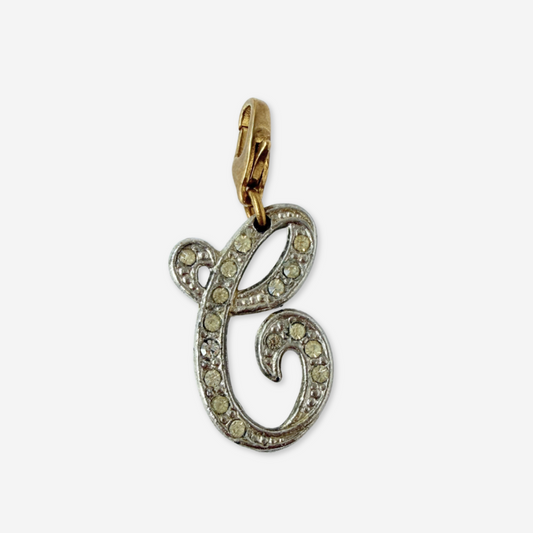 Refashioned vintage silver rhinestone letter "C" monogram charm